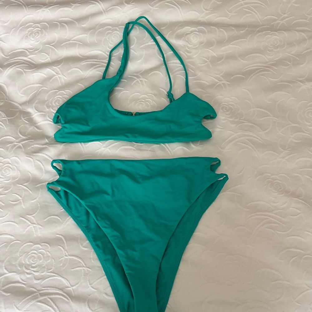 Teal Cutout High-Waist Bikini Set